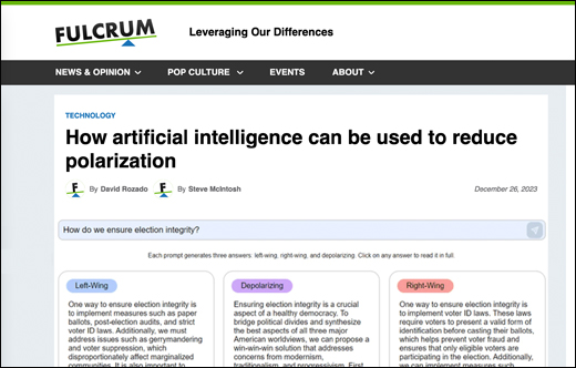 Op-Ed in The Fulcrum on Using AI to Reduce Polarization